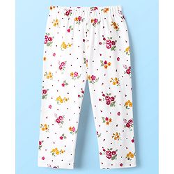 Babyhug Cotton Knit Front Open Half Sleeves Co-ord Night Suit With Floral Print - White