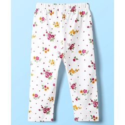 Babyhug Cotton Knit Front Open Half Sleeves Co-ord Night Suit With Floral Print - White