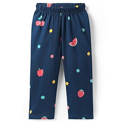 Babyhug Cotton Knit Half Sleeves Front Open Co-ords Night Suit With Tropical Theme Print - Navy Blue