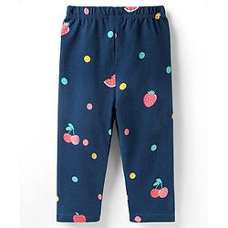 Babyhug Cotton Knit Half Sleeves Front Open Co-ords Night Suit With Tropical Theme Print - Navy Blue