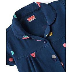 Babyhug Cotton Knit Half Sleeves Front Open Co-ords Night Suit With Tropical Theme Print - Navy Blue