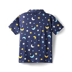 Babyhug Cotton Knit Half Sleeves Co-ords Front Open Night Suit With Star Print - Navy Blue