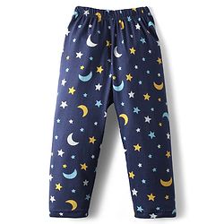 Babyhug Cotton Knit Half Sleeves Co-ords Front Open Night Suit With Star Print - Navy Blue