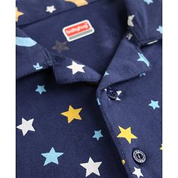Babyhug Cotton Knit Half Sleeves Co-ords Front Open Night Suit With Star Print - Navy Blue