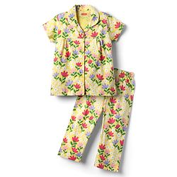 Babyhug Cotton Knit Half Sleeves Co-ords Night Suit with Floral Print - Yellow