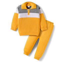 Babyhug Knit Full Sleeves Sweater Set - Mustard