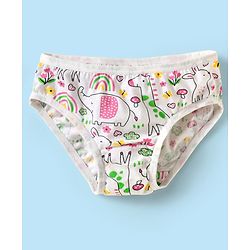Babyhug 100% Cotton Panties With Floral & Animal Print Pack Of 3 - Dark Pink Yellow & White