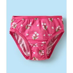 Babyhug 100% Cotton Panties With Floral & Animal Print Pack Of 3 - Dark Pink Yellow & White