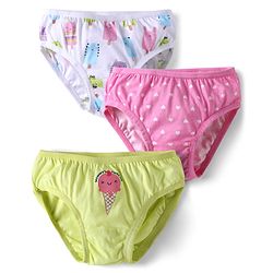 Babyhug 100% Cotton Knit Panties with Ice Cream & Polka Dots Print Pack of 3 - Light Green Pink & White