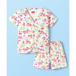Babyhug Single Jersey Knit Half Sleeves Co-ords Top & Bottom Set With Floral Print - White