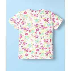 Babyhug Single Jersey Knit Half Sleeves Co-ords Top & Bottom Set With Floral Print - White