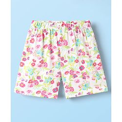 Babyhug Single Jersey Knit Half Sleeves Co-ords Top & Bottom Set With Floral Print - White