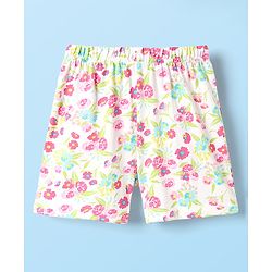 Babyhug Single Jersey Knit Half Sleeves Co-ords Top & Bottom Set With Floral Print - White
