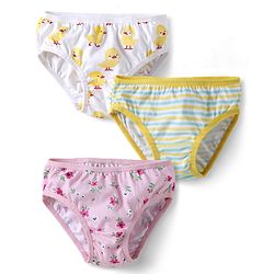 Babyhug 100% Cotton Knit Striped Panties with Floral &  Duck Print Pack of 3 - Pink & White