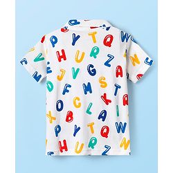Babyhug Cotton Knit Half Sleeves Co-ords Front Open Night Suit With Alphabet Print - White