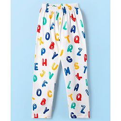 Babyhug Cotton Knit Half Sleeves Co-ords Front Open Night Suit With Alphabet Print - White
