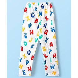 Babyhug Cotton Knit Half Sleeves Co-ords Front Open Night Suit With Alphabet Print - White