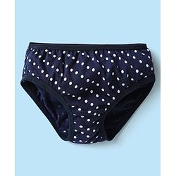 Babyhug 100% Cotton Single Jersey Knit Panties With Polka Dots & Star Print Pack Of 3 - Navy Blue Yellow & White