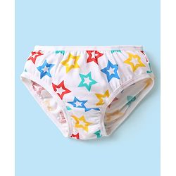 Babyhug 100% Cotton Single Jersey Knit Panties With Polka Dots & Star Print Pack Of 3 - Navy Blue Yellow & White