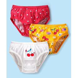 Babyhug 100% Cotton Single Jersey Knit Panties With Polka Dots & Tropical Theme Print Pack Of 3 - White Yellow & Red