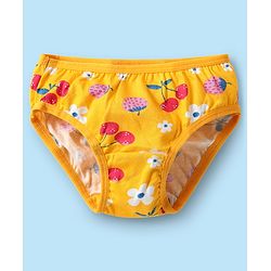 Babyhug 100% Cotton Single Jersey Knit Panties With Polka Dots & Tropical Theme Print Pack Of 3 - White Yellow & Red