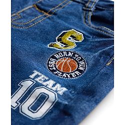 Babyhug Denim Full Length Washed Jeans With Stretch & Text Embroidery - Blue