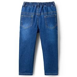Babyhug Denim Full Length Washed Jeans With Stretch & Text Embroidery - Blue