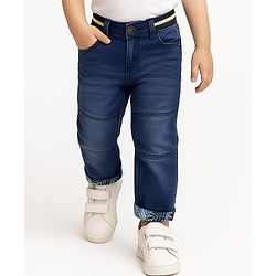 Babyhug Woven Full Length Washed Denim Jeans With Stretch - Blue