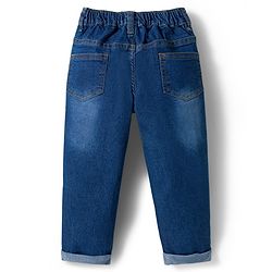Babyhug Full Length Denim Jeans With Stretch & Text Embroidery - Blue