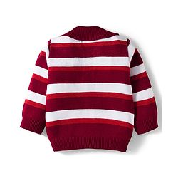 Babyhug Knitted Full Sleeves Striped Sweater Set - Maroon & White