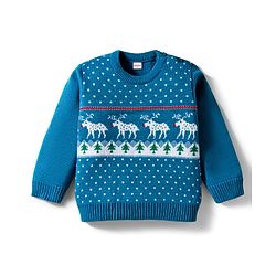 Babyhug Knit Full Sleeves Sweater Set with Christmas Fair Isle Design - Teal Blue