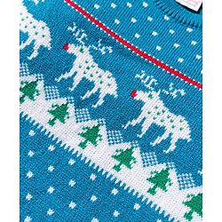 Babyhug Knit Full Sleeves Sweater Set with Christmas Fair Isle Design - Teal Blue