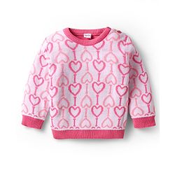 Babyhug Knitted Full Sleeves Sweater Set with Hearts Design - Dark Pink