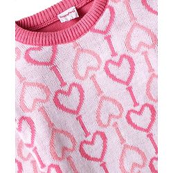 Babyhug Knitted Full Sleeves Sweater Set with Hearts Design - Dark Pink