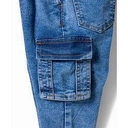 Babyhug Full Length Denim Jeans With Stretch & Text Embroidery - Blue