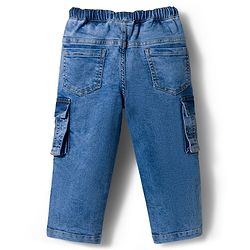 Babyhug Full Length Denim Jeans With Stretch & Text Embroidery - Blue