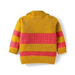 Babyhug Knitted Full Sleeves Striped Sweater Set - Mustard & Rust Orange