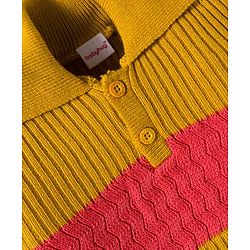 Babyhug Knitted Full Sleeves Striped Sweater Set - Mustard & Rust Orange