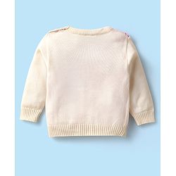 Babyhug Knitted Full Sleeves Sweater Set With Butterfly Design - White & Pink