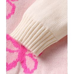 Babyhug Knitted Full Sleeves Sweater Set With Butterfly Design - White & Pink