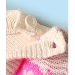Babyhug Knitted Full Sleeves Sweater Set With Butterfly Design - White & Pink