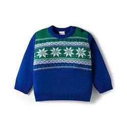 Babyhug Knitted Full Sleeves Sweater Set With Floral Design - Blue & Green