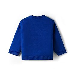 Babyhug Knitted Full Sleeves Sweater Set With Floral Design - Blue & Green