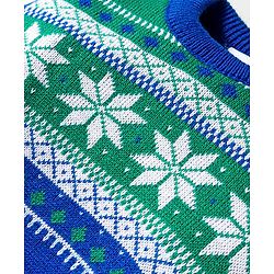 Babyhug Knitted Full Sleeves Sweater Set With Floral Design - Blue & Green