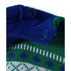 Babyhug Knitted Full Sleeves Sweater Set With Floral Design - Blue & Green