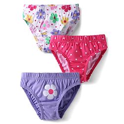 Babyhug 100% Cotton Single Jersey Knit Panties With Floral Print & Polka Dots Pack Of 3 - Pink White & Purple