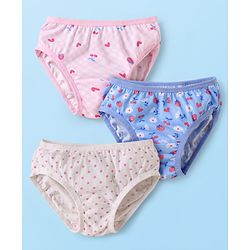 Babyhug 100% Cotton Single Jersey Knit Panties With Polka Dots & Floral Print Pack Of 3 - Pink Blue & Cream