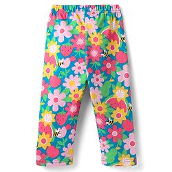 Babyhug Cotton Knit Half Sleeves Co-ords Front Open Night Suit With Floral Print - Multicolour