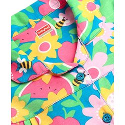 Babyhug Cotton Knit Half Sleeves Co-ords Front Open Night Suit With Floral Print - Multicolour