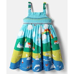 Babyhug Cotton Woven Sleeveless Frock With Bird Print - Multicolor
